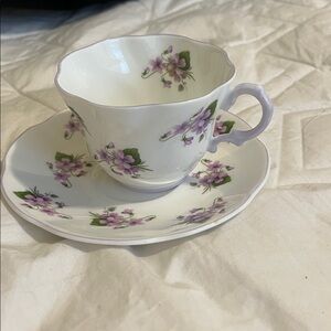 Floral White Tea cup and saucer  Shelley England fine bone China